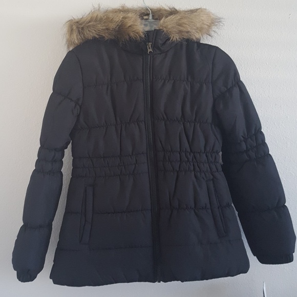 black faux fur puffer coat